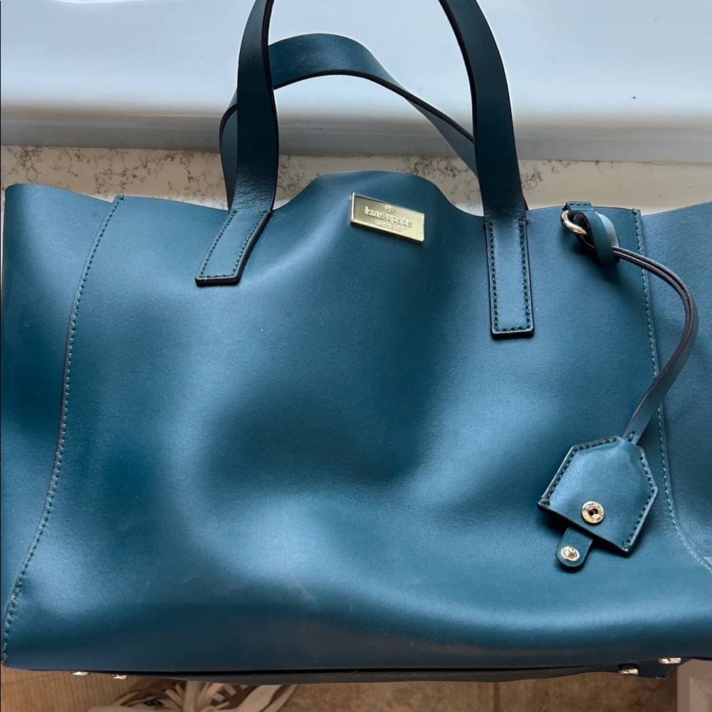 kate spade Dark Green Leather Tote with Gold Hardware - Picture 2 of 5